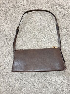 H&M Dark Brown Leather Crossbody Bag with Gold Zipper